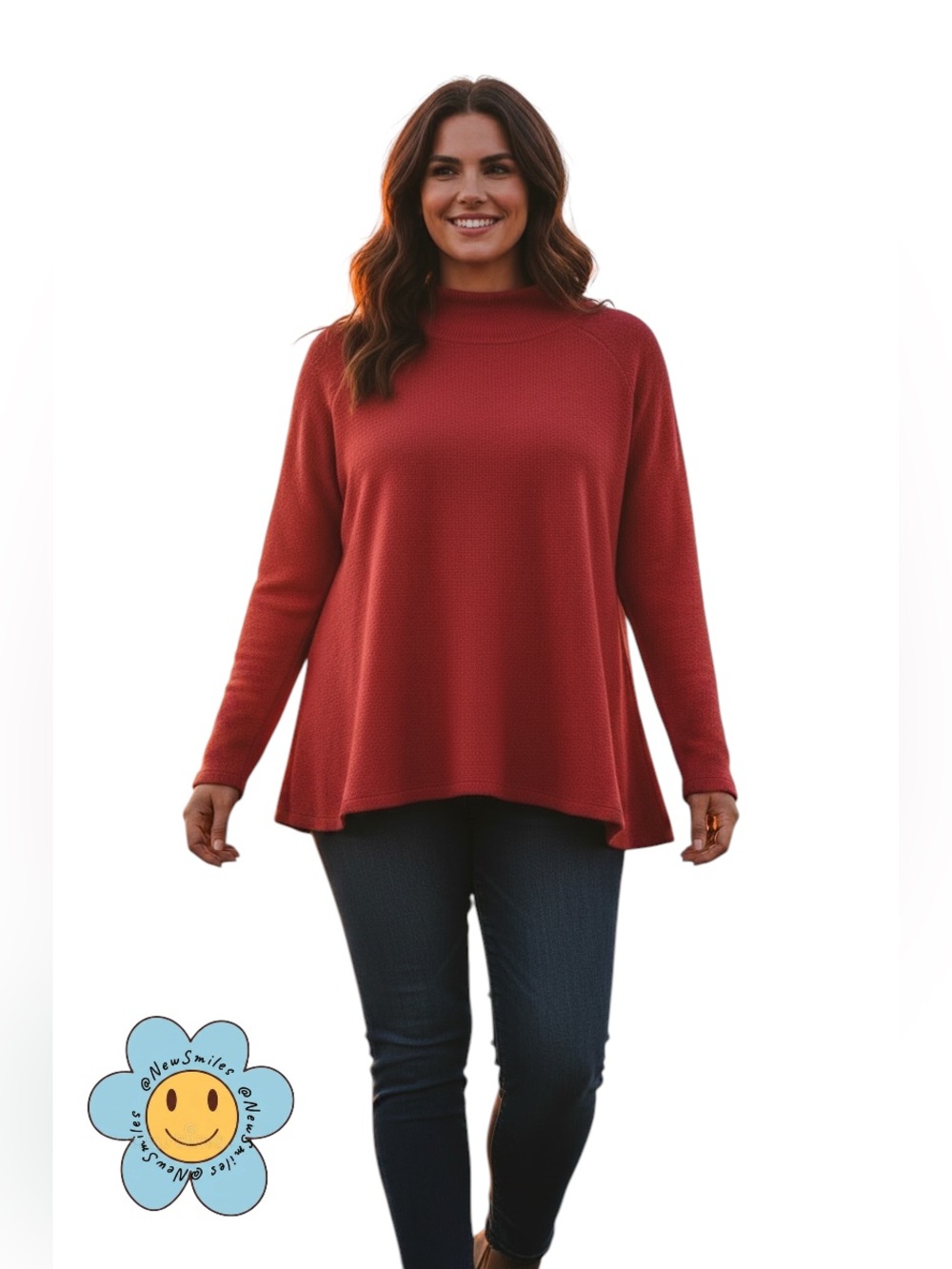 Old Navy ~ Red Sweater ~ Tight Knit ~ Mock Neck ~ Swing Tunic ~ Very Soft